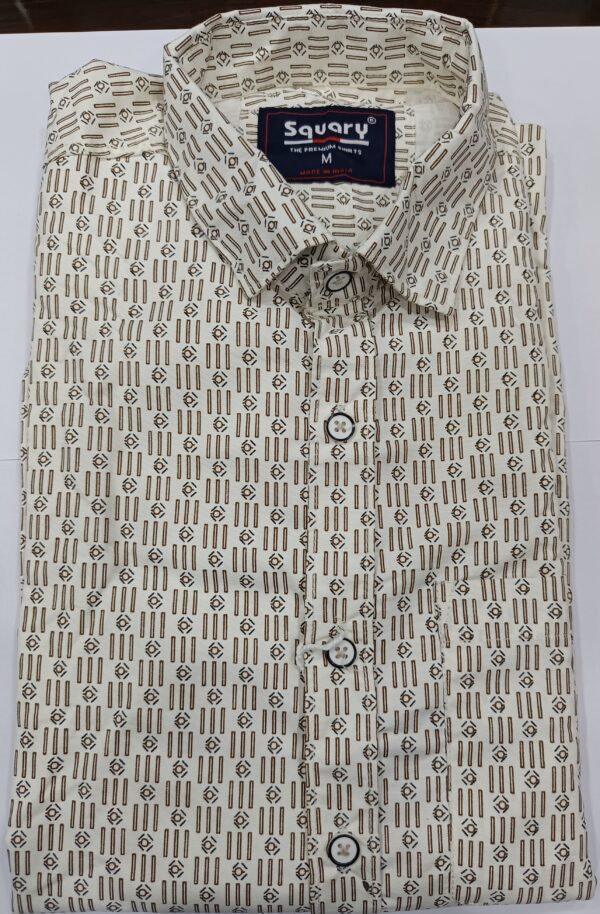Men’s Premium Printed Shirt – Cream & Brown Geometric Pattern