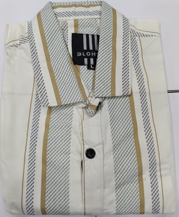 Men’s Premium Multi-Stripe Shirt – Cream with Green & Brown Accents