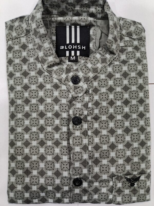 Men’s Premium Printed Shirt – Grey Geometric Pattern ( chinese color )
