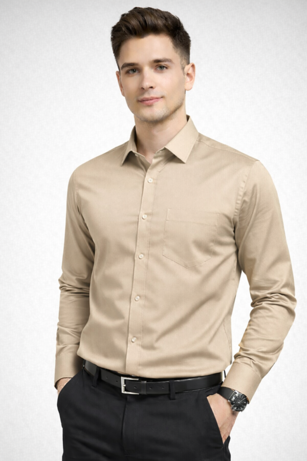 Men’s Solid Cotton Formal Shirt (Beige)