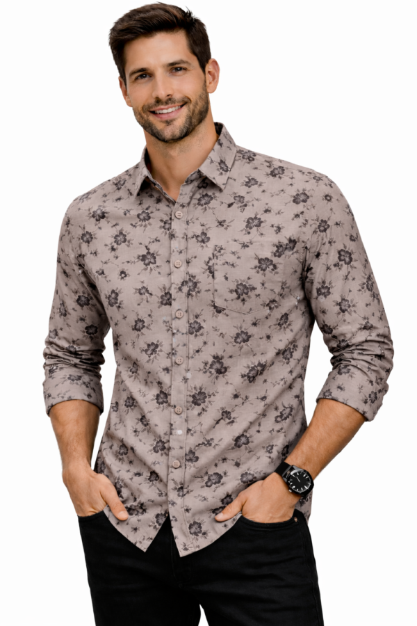Men’s Premium Floral Print Shirt – Brown Tone