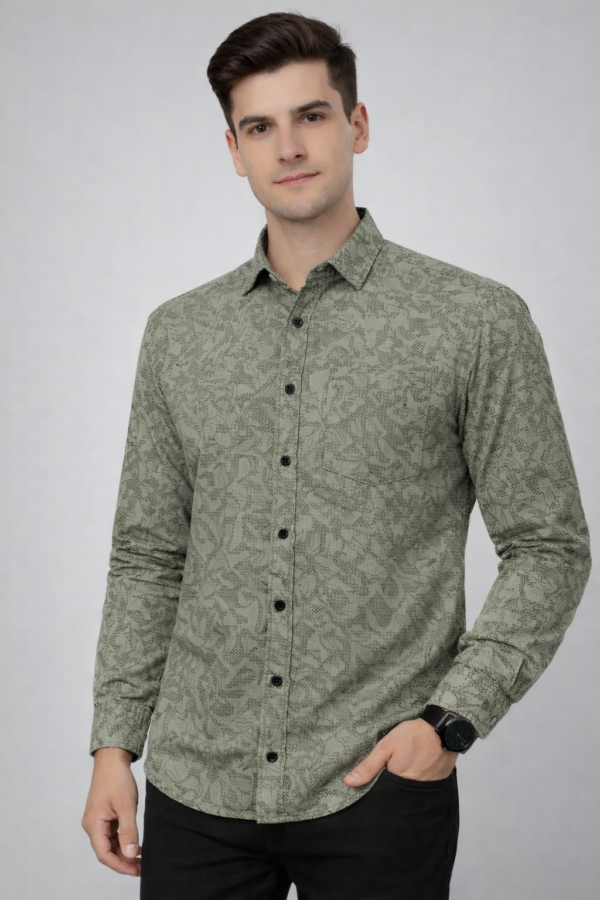 Men’s Premium Olive Green Printed Casual Shirt