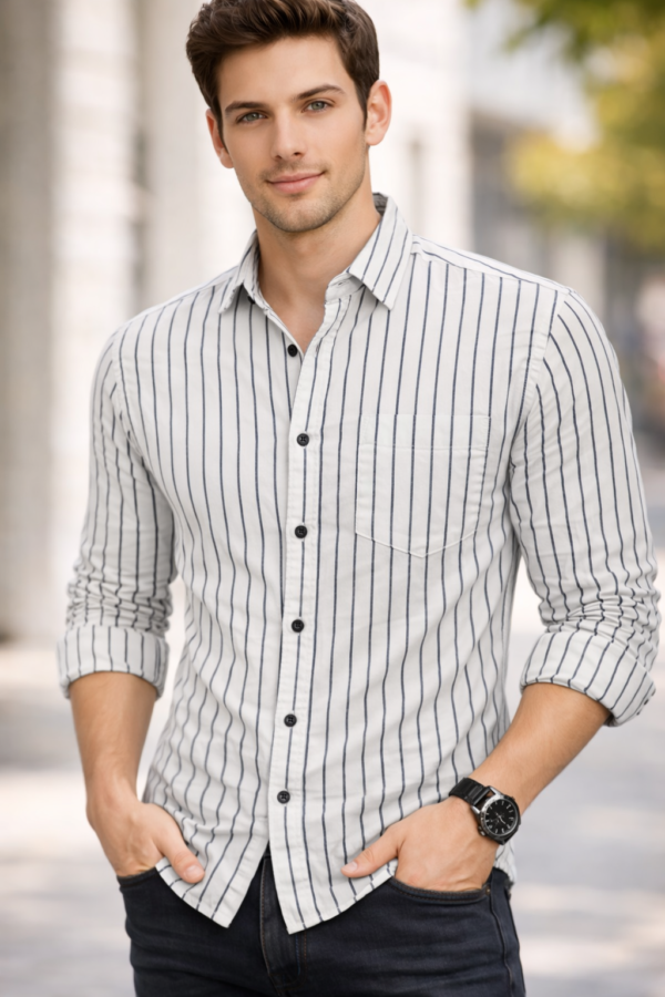 Men’s Premium White Vertical Striped Shirt