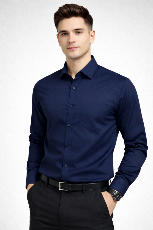 Men’s Solid Cotton Formal Shirt ( Dark Blue )