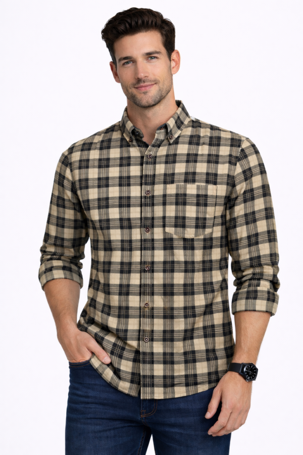 Men’s Premium Black & Beige Checkered Casual Shirt