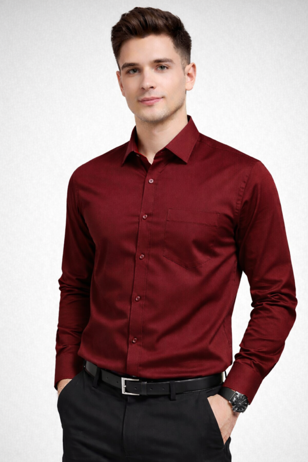 Men’s Solid Cotton Formal Shirt ( Dark Red )