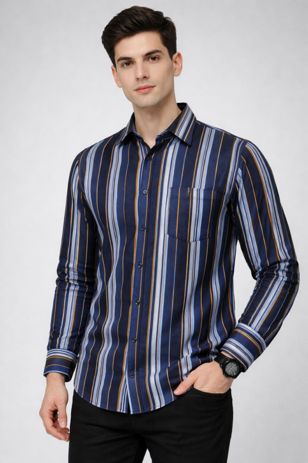 Men’s Premium Multi-Stripe Casual Shirt – Navy Blue Edition