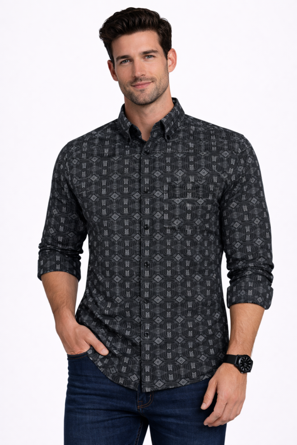 Men’s Premium Black Geometric Print Shirt