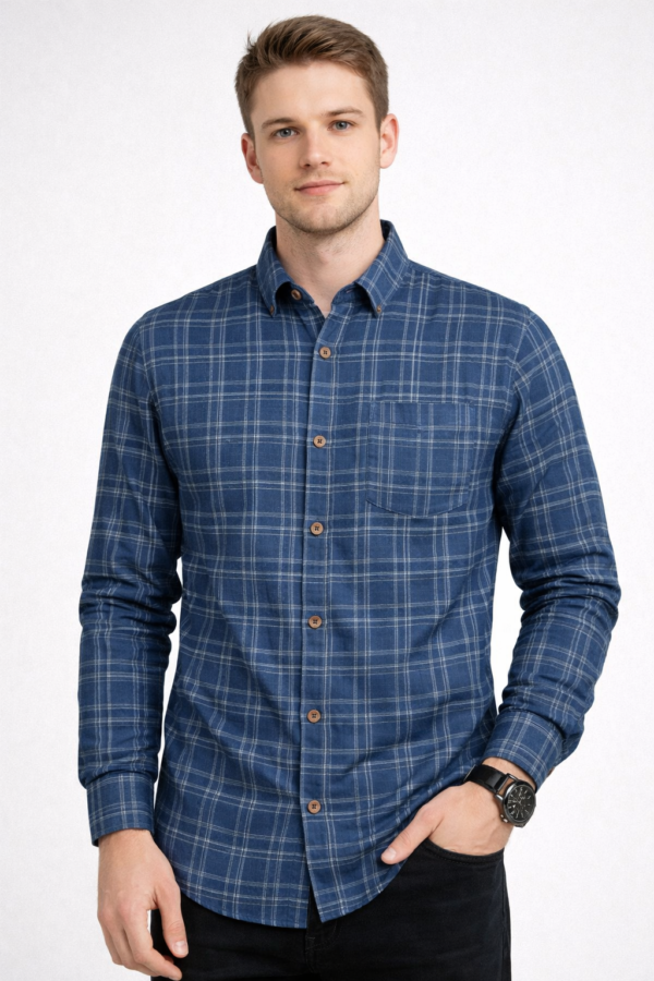 Premium Navy Blue Checkered Shirt – Stylish, Sharp & Comfortable