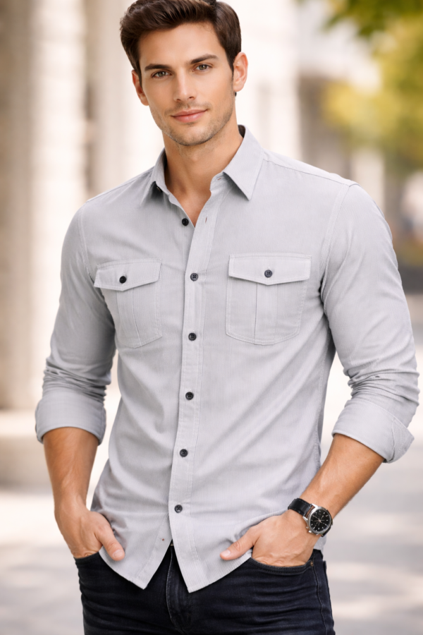 Men’s Premium Textured Shirt – Light Grey Solid Pattern ( double color )