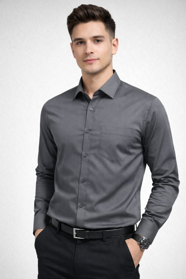 Men’s Solid Cotton Formal Shirt ( GREY )